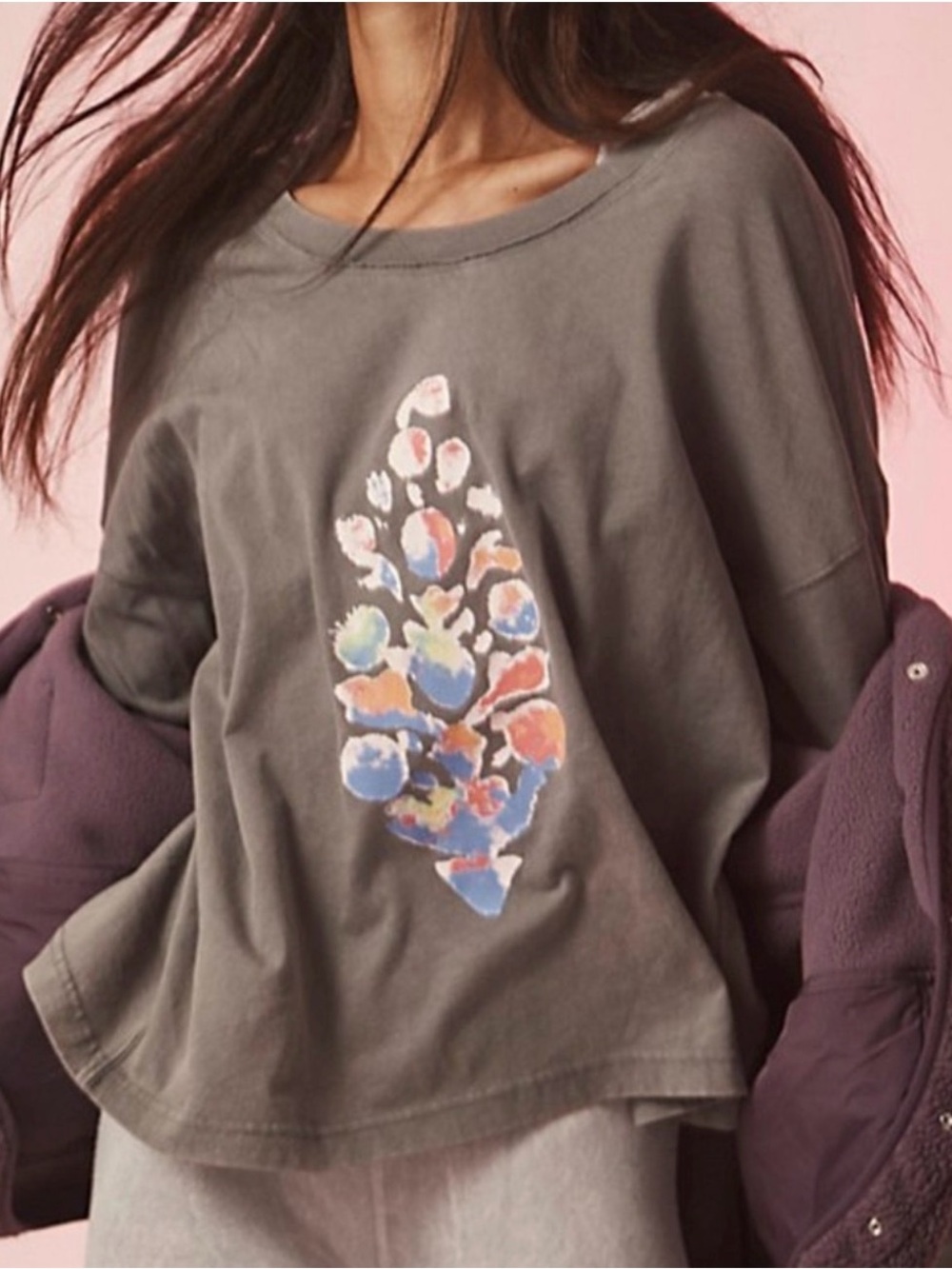 FP Movement by Free People Inspire Logo Layer Gray Long-Sleeve Graphic Tee